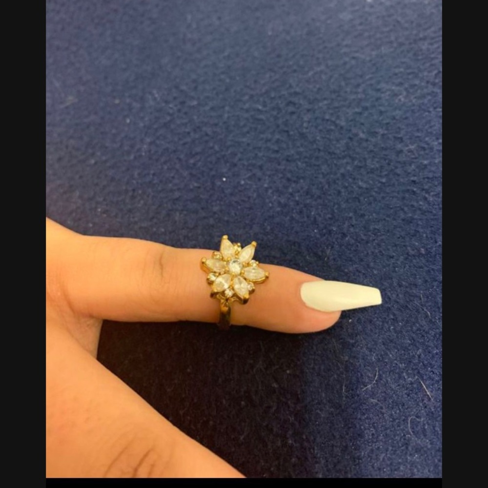 Diamond flower solid gold over solid silver ring